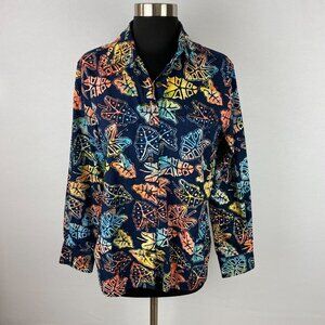 Pete Huntington Shirt Womens Button Down Multicolor Tribal Leaf Print Travel L